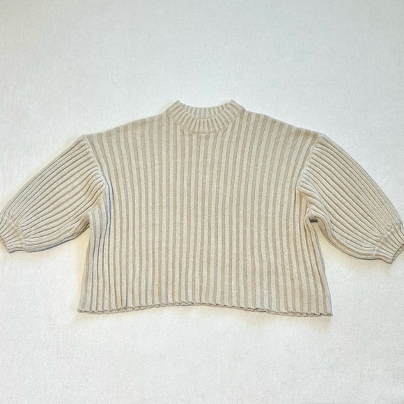URBAN OUTFITTERS MOCK NECK BALLOON SLEEVE THICK RIBBED LIGHTWEIGHT SWEATER SzXS - Picture 6 of 9